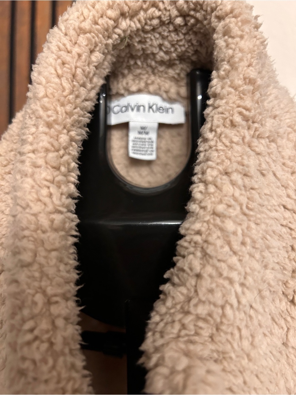 Calvin Klein Taupe Teddy Fleece Zip Jacket with CK Logo Pull - Picture 4 of 4
